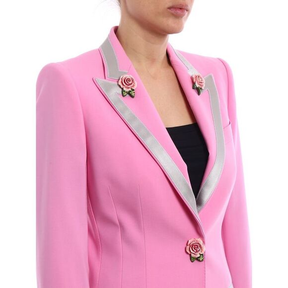 Dolce & Gabbana Rose Trimmed Blazer Women Pink Jackets & Coats